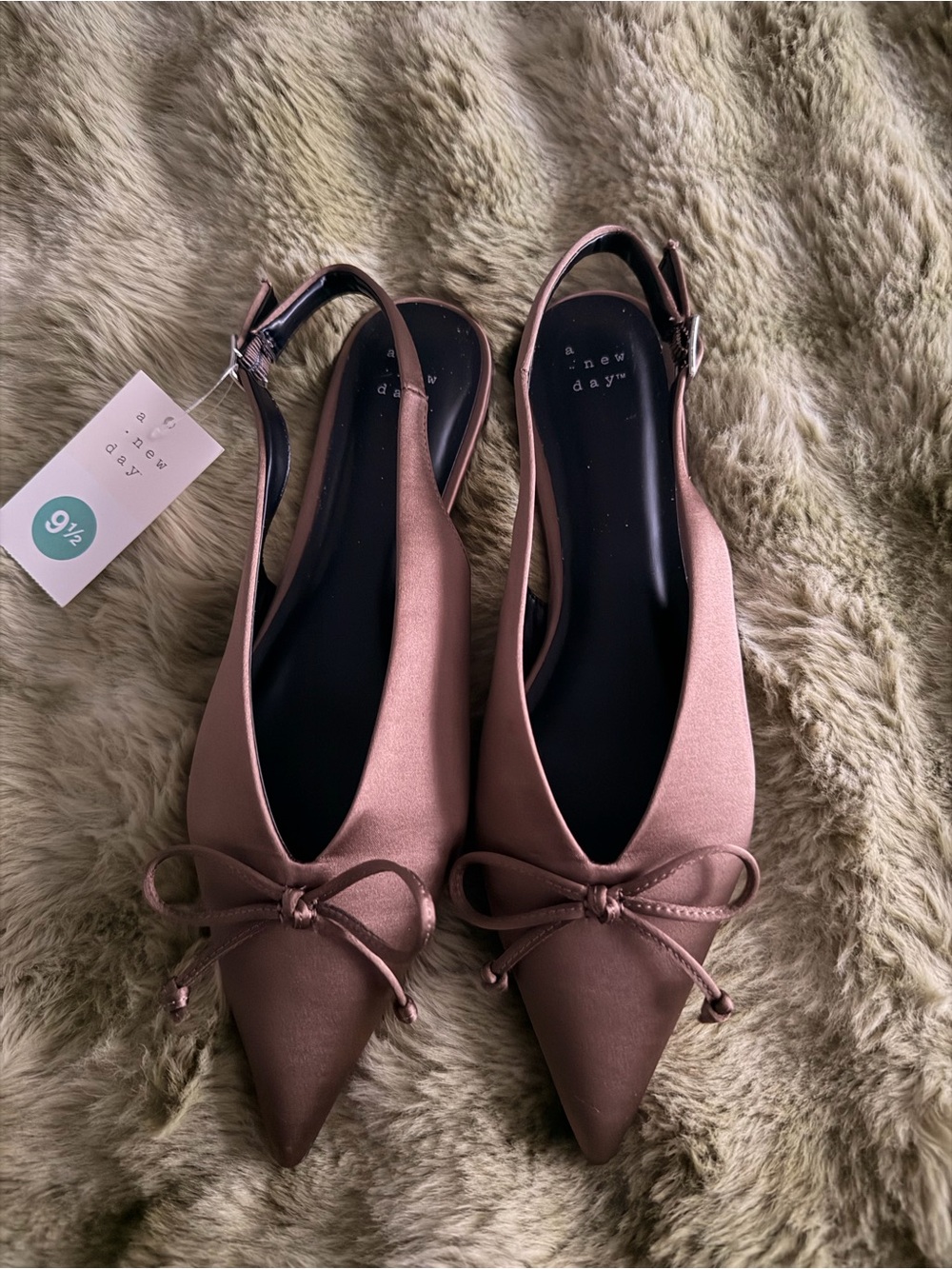 Target A New Day- Taupe Satin Pointed-Toe Slingback Flats with Bow